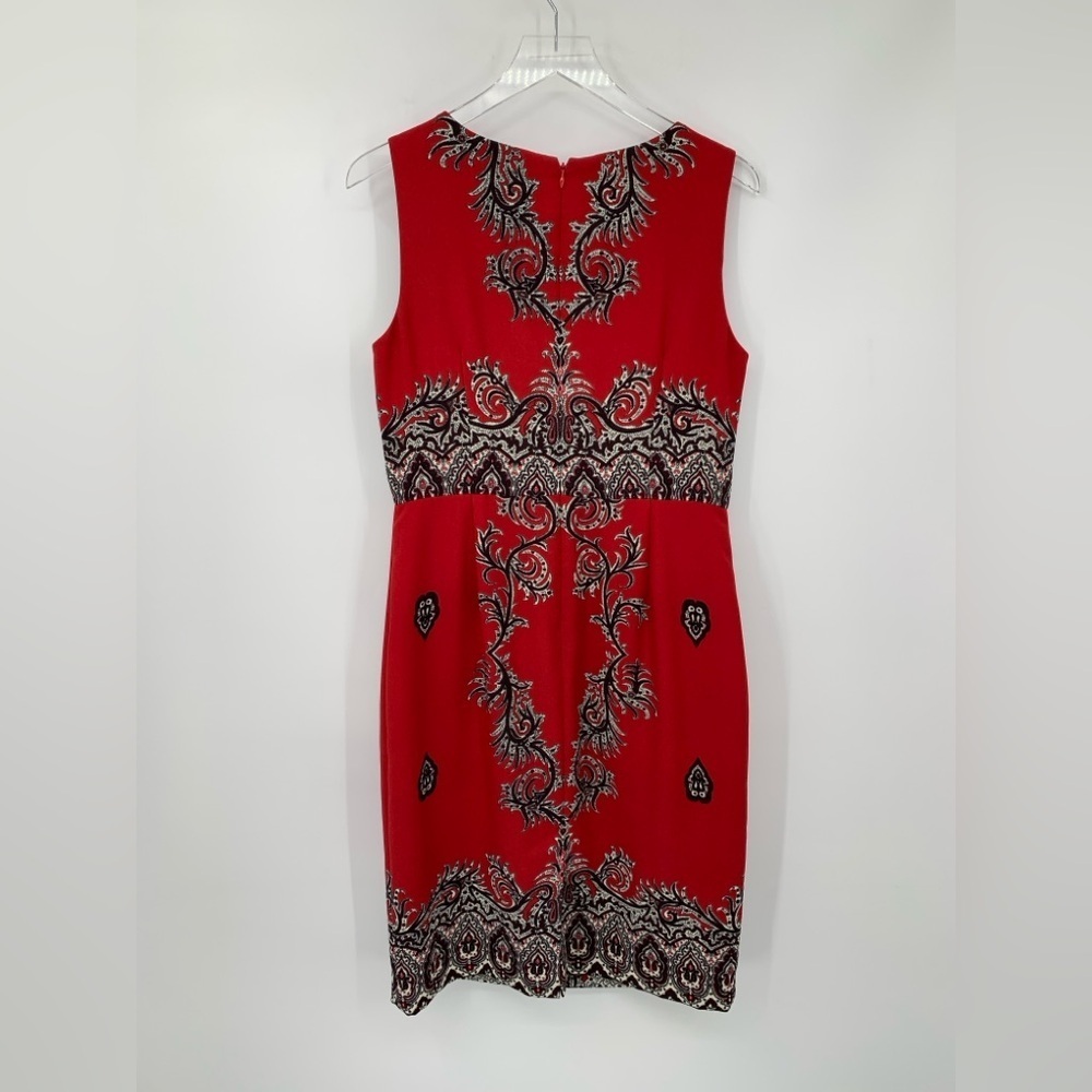 Talbots sleeveless shift sheath dress dark red paisley damask black lined 10